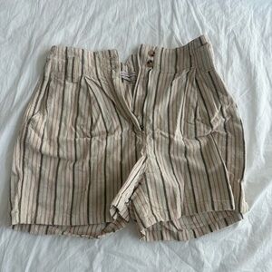 Striped Beige Women's Hight waisted Shorts